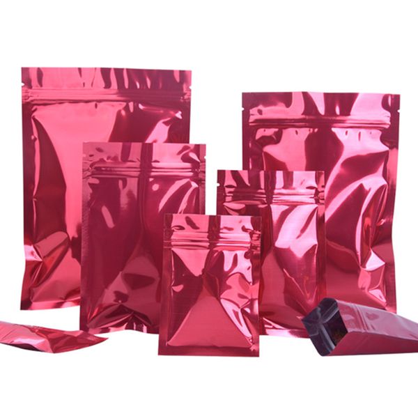 Sac d'emballage à fermeture éclair en aluminium rouge brillant, 100 pièces, sacs d'emballage en feuille rouge métallique à fermeture éclair, sacs cadeaux pour sucre en poudre, vente en gros