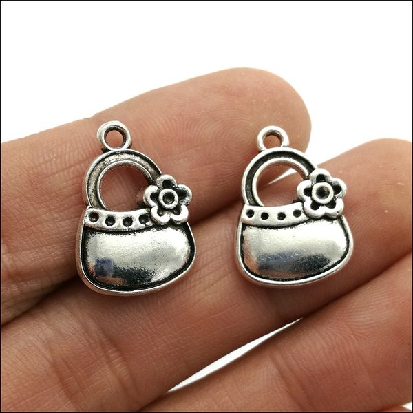 Venta al por mayor 100 unids bolso tibetano plata encantos colgantes para la fabricación de joyas pendiente collar pulsera llavero accesorios 19 * 13 mm DH0823