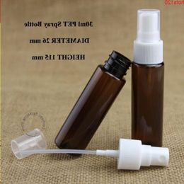 Groothandel 100 stks/partij 30 ml Plastic Amber PET Parfum Spray Vernevelingsfles Wit Deksel 1 OZ Hervulbare Container 30g Pothood aantal Iromp