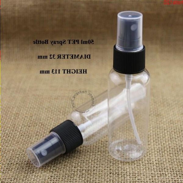 En gros 100 pcs / lot 50 ml PET Parfum Atomisation Vaporisateur Liquide En Plastique Cosmétique Conteneur Couvercle Noir Parfum Pot Haute Qualité qt Mucs