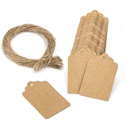 Groothandel 100 stks/partij Blank prijskaartje kraftpapier Gift tag met Een stuk touw DIY bruin papier Kraft label papier TAGGING JL1537