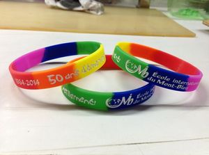 Custom 1 Kleur Afdruktekst Logo Polsband Custom 4 Segment Rainbow Silicone Armband