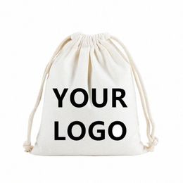 Groothandel 100 stks/partij Custom Logo Gedrukt Natuurlijke Cott Trekkoord Pouch Gift Pakket Zakken Persalize Teksten Plain Storage Pouch N51L #