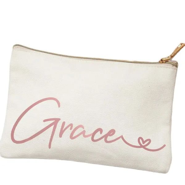 En gros 100 pcs/Lot haute qualité réutilisable voyage personnalisé imprimé cosmétique pochette maquillage coton sac avec fermeture éclair pour les femmes 240313