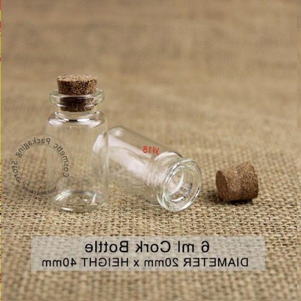 Commercio all'ingrosso 100 pz / lotto Mini 6 ml Bottiglia di vetro Vuoto Tappo di sughero Piccola fiala dei desideri 1 / 5 OZ Vaso regalo Vaso campione Contenitore cosmetico riutilizzabilegood qu Wptp