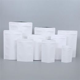 en gros de 100pcs / lot stand up white kraft papier en aluminium en aluminium sac d'emballage de la pochette aliment