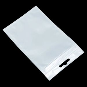 wholesale 100 PCS Lot Blanc Clair Sacs D'emballage En Plastique Avec Fermeture À Glissière Auto Scellé Transparent Zip Poly Sac D'emballage Avec Trou De Suspension ZZ