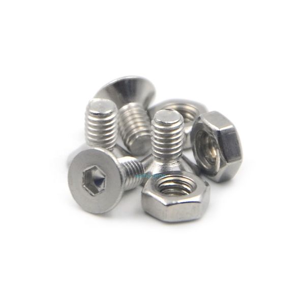 Vente en gros - 100pcs M3x6mm en acier inoxydable plat à tête fraisée vis à tête hexagonale boulons + 100pcs écrous M3