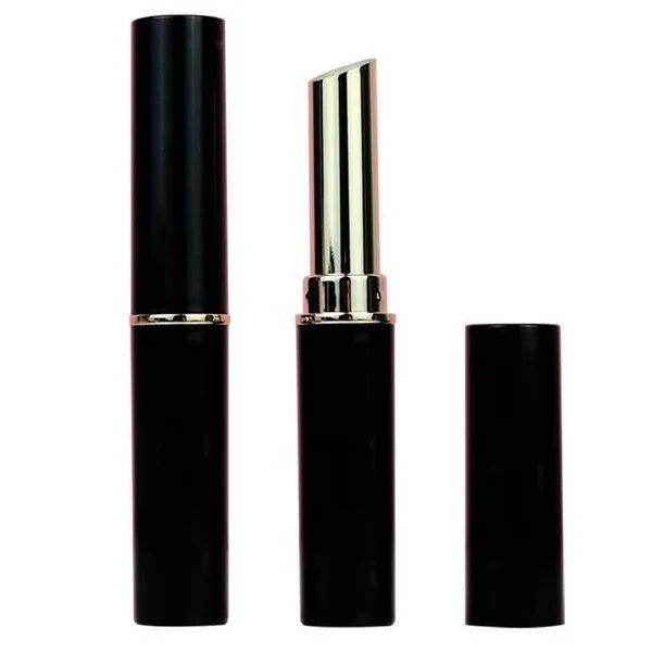Tube de rouge à lèvres Oblique de couleur noire, conteneur vide de baume à lèvres, maquillage, bouteilles rechargeables ZZ, vente en gros, 100 pièces