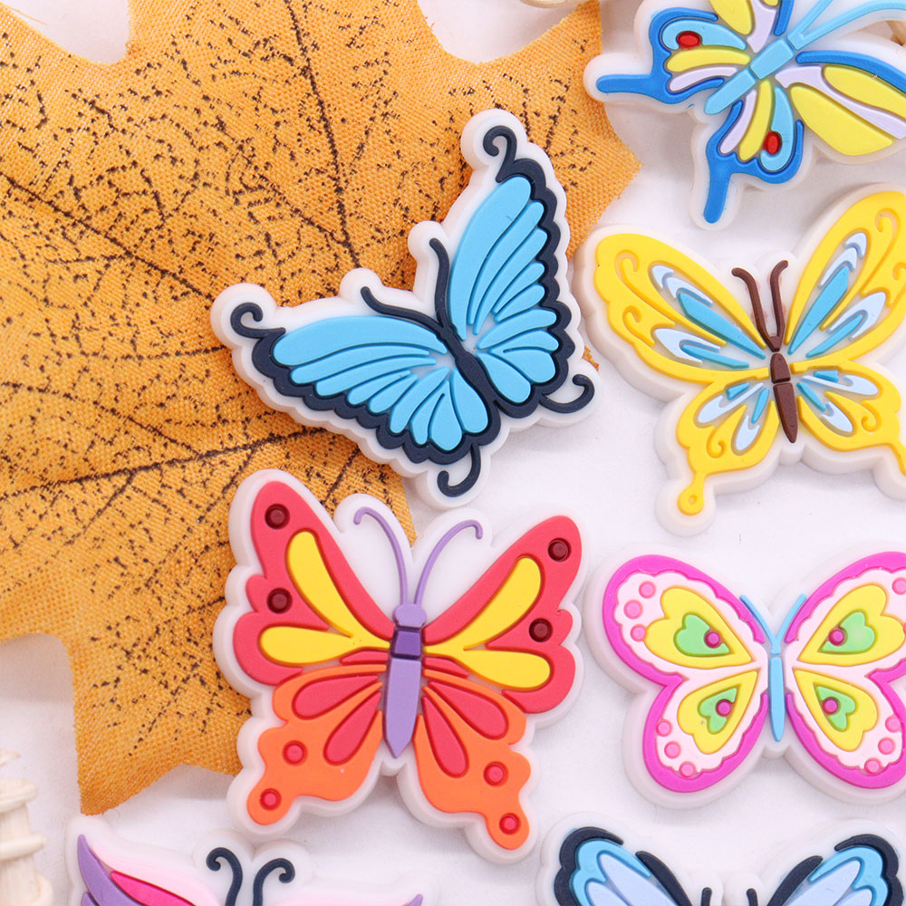 Wholesale 100Pcs PVC Animal Insect Colorful Butterfly Sandals Shoe Charms Fit Wristbands Ornament Accessories Decoration