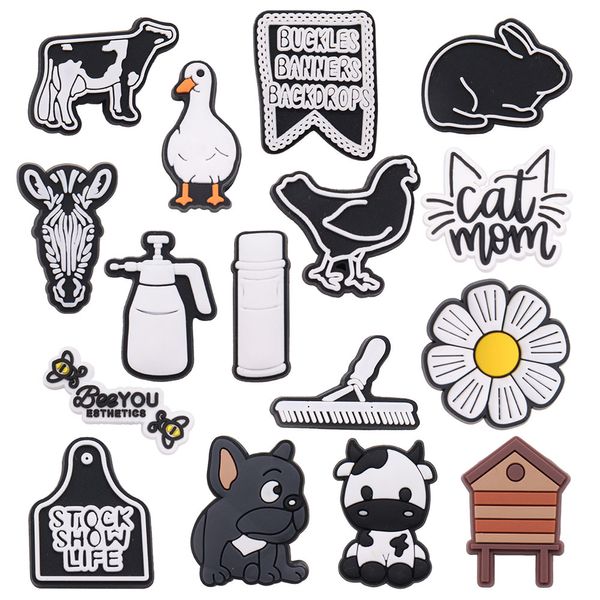 En gros 100 pièces PVC vache canard lapin poussin belle ferme animaux jardin chaussure boucle décorations pour enfants charmes bouton sabot sac à dos