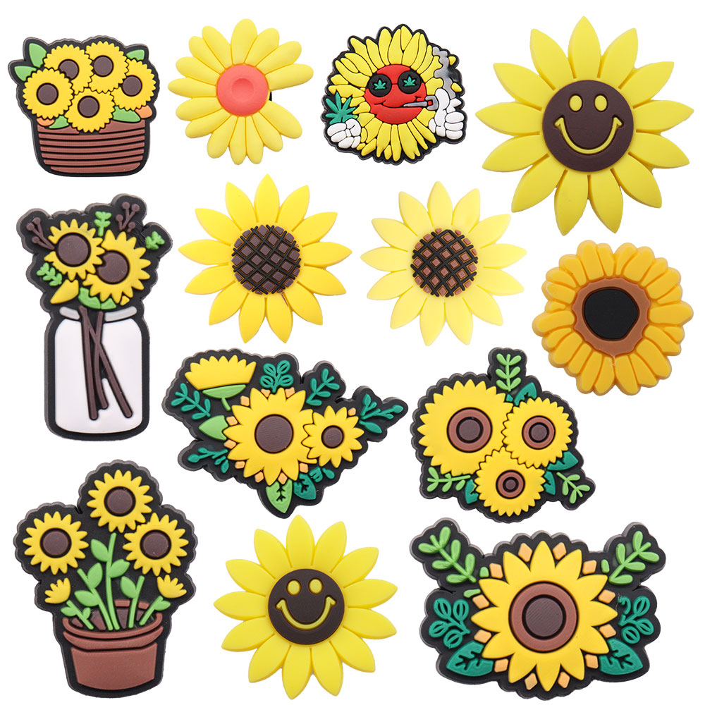 Partihandel 100st PVC Flower Sunflower Buckle Shoe Charms Vuxen Tillbehör för armbandsknappdekorationer