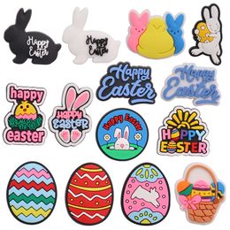 En gros 100 pièces PVC joyeuses pâques lapin poulet oeuf boucle sabot sandales chaussures décoration pantoufle accessoires