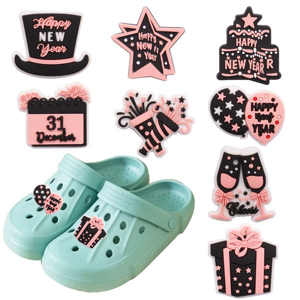 En gros 100 pièces PVC bonne année gâteau cadeau ballon étoile acclamer Champagne chaussures charmes adulte boucle décorations pour bracelet bouton sabot