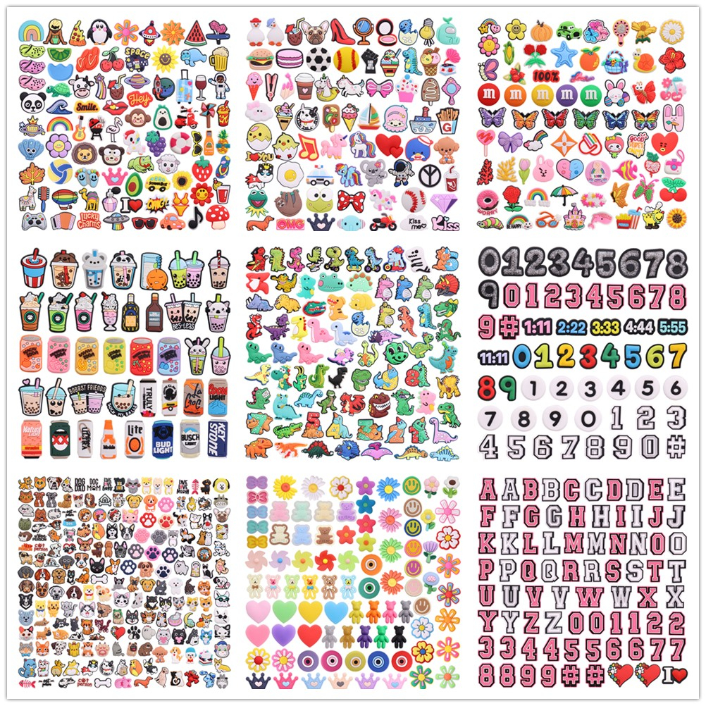 Großhandel 100 Stücke PVC Buchstaben Zahlen Hunde Dinosaurier Schuh Charms Cartoon Schnalle Dekorationen Für Kinder Schnalle Clog Party Präsentieren