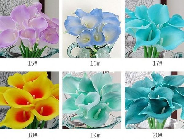 En gros 100 pcs Real Touch Décoratif Fleurs Artificielles Calla lily Bouquet De Mariage Artificielle Mariée fleurs Articles De Fête 20 couleurs