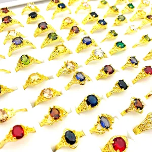 Groothandel 100 stks Ringen Voor Vrouwen Prong Multicolor Zirkoon Steen Mode-sieraden Accessoires Zilver Verguld Met EEN Display Box
