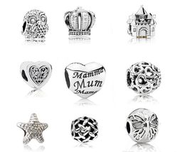 Groothandel 100 stks Verzilverd Charm Sterling Zilver Europese Charms Bead Big Hole Fit Pandora Armbanden Snake Chain Mode DIY Sieraden