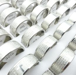 En gros de 100pcs Bands en acier inoxydable anneaux Dieu Jésus-Christ Bible gravée prière chrétienne Jewelry Taille 18-22mm7173203