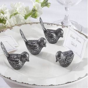 En gros 100pcs décorations de mariage antique argent antique titulaire de la carte Lieu Place oiseau amour titulaire de la carte nom