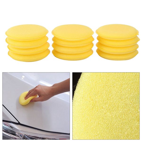 Venta al por mayor 10 CM amarillo encerado polaco cera espuma esponja aplicador almohadillas coches vehículo vidrio limpio 12 unids/lote