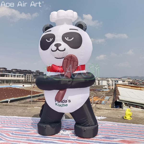 En gros de 10m (32,8 pieds) Modèle d'animaux publicitaires Panda Chef de haut ou personnalisé avec cuillère pour la décoration ou la promotion du restaurant
