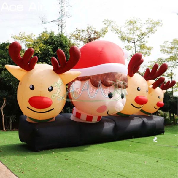 Al por mayor de 10m 32.8 pies de longitud de navidad inflable y la base de la cabeza de dibujos animados con sombrero rojo y luces LED para festival/decoración de vacaciones o escenario