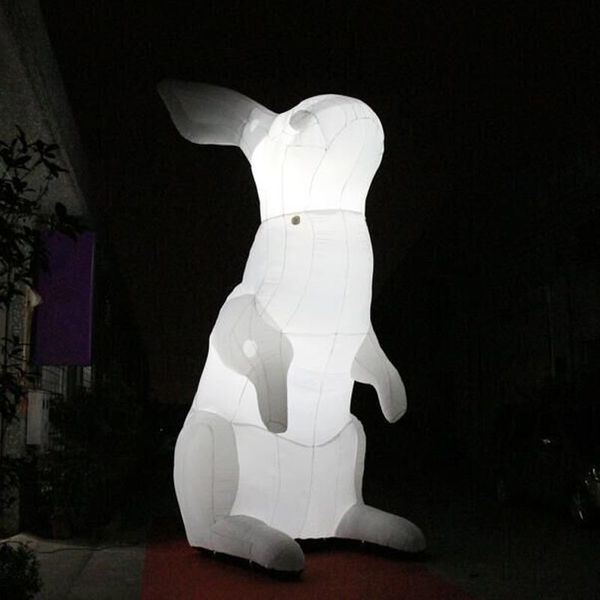 vente en gros 10 mH (33 pieds) avec ventilateur publicité personnalisée lapin gonflable géant blanc / dessin animé animal / lapin de Pâques gonflable avec lumière LED à vendre