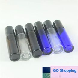 wholesale Rouleau de verre épais ambre, clair et bleu de 10 ml (1/3 oz) sur des bouteilles de parfum vides d'huile essentielle à bille roulante avec bille roulante en acier inoxydable