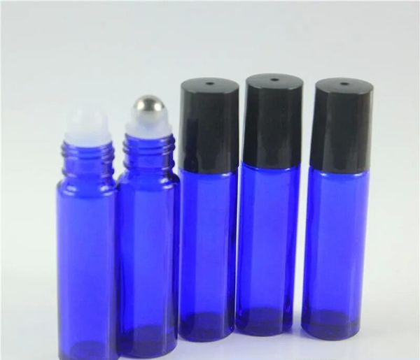 wholesale 10 ml (1/3 oz) rouleau de verre épais ambre, clair et bleu sur des bouteilles de parfum vides d'huile essentielle Roller Ball avec acier inoxydable 12 LL
