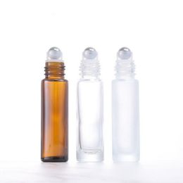 Botellas de rodillo de vidrio de 10 ml al por mayor contenedores de aceite esencial de color ámbar esmeral con tapa de bambú y bola de metal ltvvr qdgus
