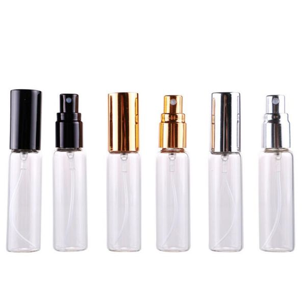 Flacon de parfum vaporisateur en verre de 10ml, avec bouchon or/argent/noir, flacons d'emballage d'échantillons cosmétiques, vente en gros, livraison gratuite