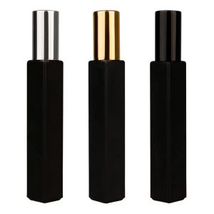 En gros 10 ml bouteilles de parfum en verre noir mat bouteille carrée contenants de distributeur de cosmétiques rechargeables portables ZZ