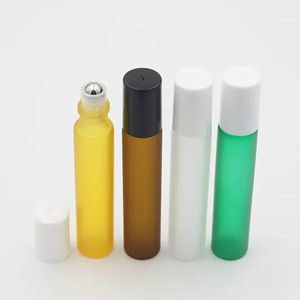 Groothandel 10 ml Matte Glazen Parfumflesje Roll on Flessen Amber voor Geuren Essentiële Olie Rvs Rollerball BJ