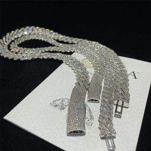 Groothandel 10mm 12mm 14mm Heren Hip Hop Iced Out Diamond Cubaanse Ketting 925 Sterling Zilver d Kleur moissanite Cubaanse Link Chain