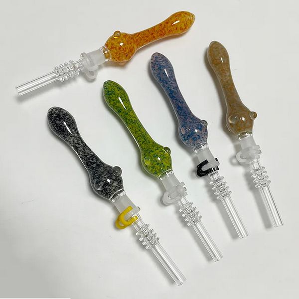 Gros 10mm Calibre Fumer Pipes À Main Borosilicate Nector Collecteur Mini Bong En Verre Avec Quartz Lien Inséré et Clip Brûleur À Huile Dab Rigs Petite Pipe À Eau