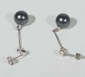 Groothandel 10 mm Tahitiaans zwart lange sectie Shell Pearl -oorbellen 925 zilveraccessoires
