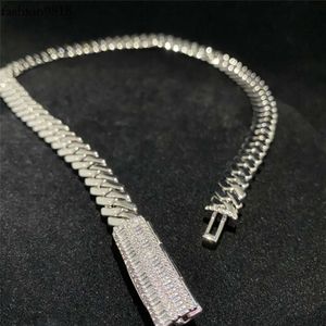 Groothandel 10 mm breedte Solid Sier Cubaanse ketting Hip Hop Style Iced Out Out Men Sieraden VVS Moissanite Clasp Cuban Link Chain