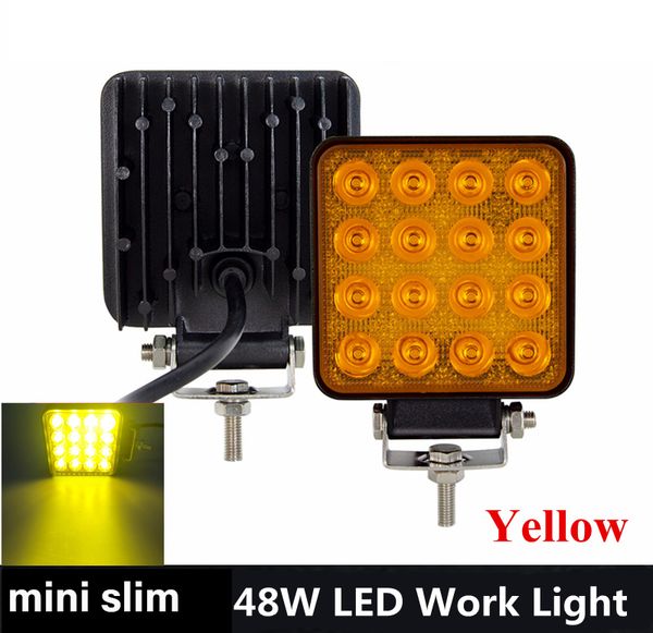 En gros 10 Pcs/lot Mini Slim Jaune 48 W Lumière 3.3 pouces Led Travail Lumière Beam16LED Carré Off-road Lampe Camion Léger ATV Jeep SUV 12 V 24 V Led