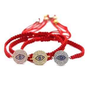 Venta al por mayor 10 unids/lote pulsera trenzada roja para hombres niñas oro, oro rosa y platino Pave CZ cuentas joyería