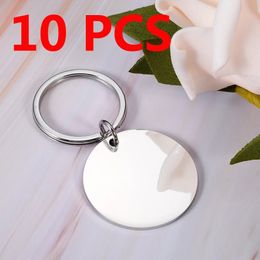 Porte-clés rond en acier inoxydable poli miroir, 10 pièces/lot, pour bricolage, nom personnalisé, porte-clés pour femmes et hommes, vente en gros, 240112