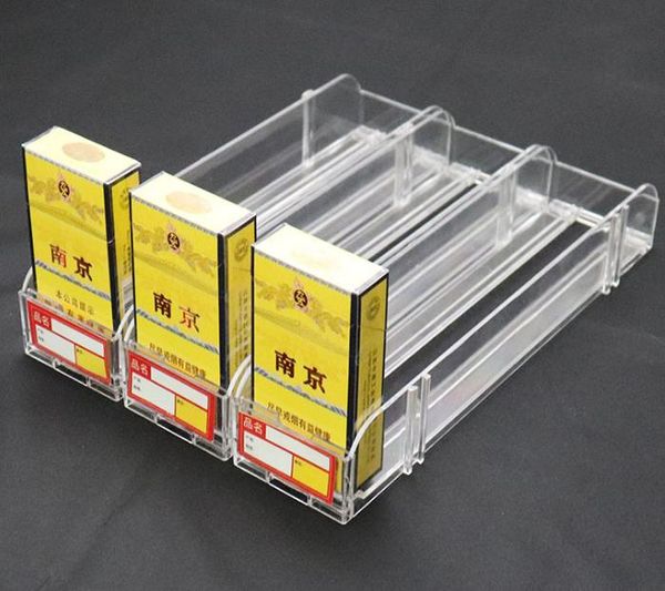 Venta al por mayor, 10 Uds., caja expositora de cigarrillos para supermercado, divisor acrílico para tabaco, casillero de propulsión automática, cajón, contenedor para bebidas