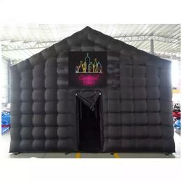en gros 10x10x4.2 mh (33x33x14ft) géant personnalisé Portable Portable Black gonflable Cube Cube Party Bar Tent Lighting Night Club for Disco Wedding Event avec Blower
