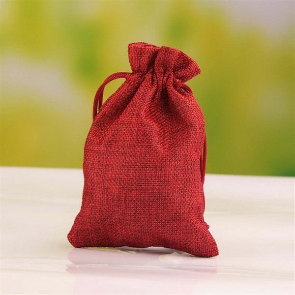 Gros-10x15cm Mini Mariage Douche Nuptiale Faveur Cadeau Sacs De Toile De Jute Cordon Pochettes De Jute 12pcs