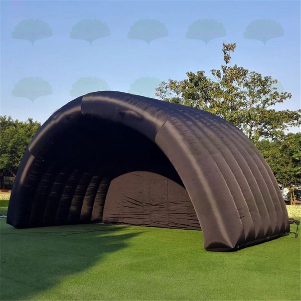 Venta al por mayor, 10x5x5m, carpa inflable negra para exteriores, cabina en la azotea, refugio para conciertos aéreos, cubierta de marquesina tipo cúpula para la venta