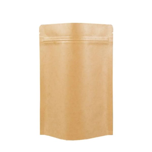 wholesale 11 tailles Brown Kraft Paper Stand-Up Bags Thermoscellable Refermable Zip Pouch Inner Foil Food Storage Packaging Bag Avec LL