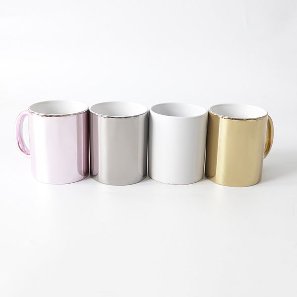 De gros! Tasse galvanisée par sublimation de 11oz, tasses à café en céramique avec poignée dorée, gobelets réutilisables LG24