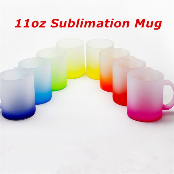 ¡Venta al por mayor! 11oz Mango de sublimación Vidrios esmerilados degradados Mano recta DIY Copas de vino multicolores Transferencia de calor Vasos de vino Tazas de cerveza 8 tazas de color A12