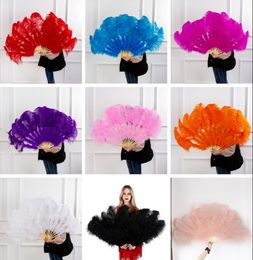 Groothandel 12 botten Fluffy Party Decoratie Red Struisse Feather Fan Dance Performance Feathers Fan