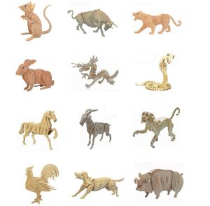 Kenken Puzzle Hogwarts Groothandel 12 Chinese Zodiac Signs 3D driedimensionaal houten dierenpuzzel Puzzel speelgoed voor kinderen DIY Handgemaakt houten houten